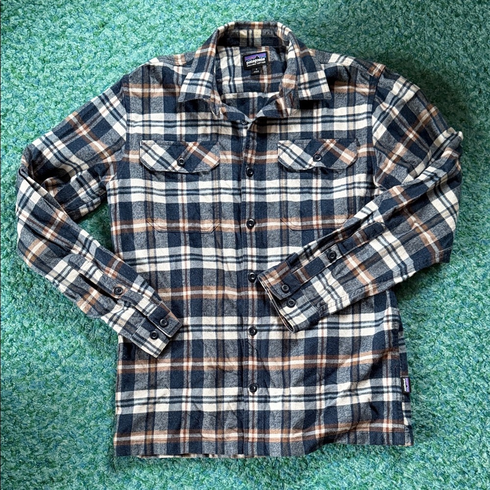 Patagonia Plaid Flannel Shirt Navy, Brown & Cream